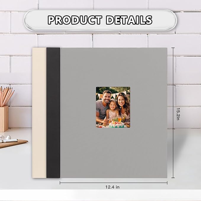 11x14 Photo Album Holds 64 Photos, Linen Cover Art Portfolio 11x14, Photo Album Art Portfolio Folder with Clear Plastic Sleeves for Kids & Artists Artwork Drawing(Grey) - Image 5
