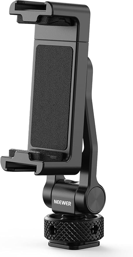 NEEWER GA010 Phone Tripod Mount, 65–90mm Adjustable Phone Clamp Holder with 1/4" Thread, 180° Tilt, 360° Swivel, Cold Shoe Accessories Compatible with iPhone 17 Pro Max Samsung S26 Ultra & More by Neewer