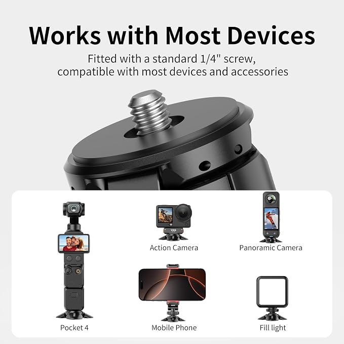 VRIG Magnetic Mini Tripod for DJI OSMO Pocket 4P/4/3 & Insta360 Luna Ultra | Auto-Deploy Aluminum Small Desktop Camera Stand with 1/4" Screw for Insta360 X6/X5/X4,Travel Vlog Action Camera Accessories - Image 6