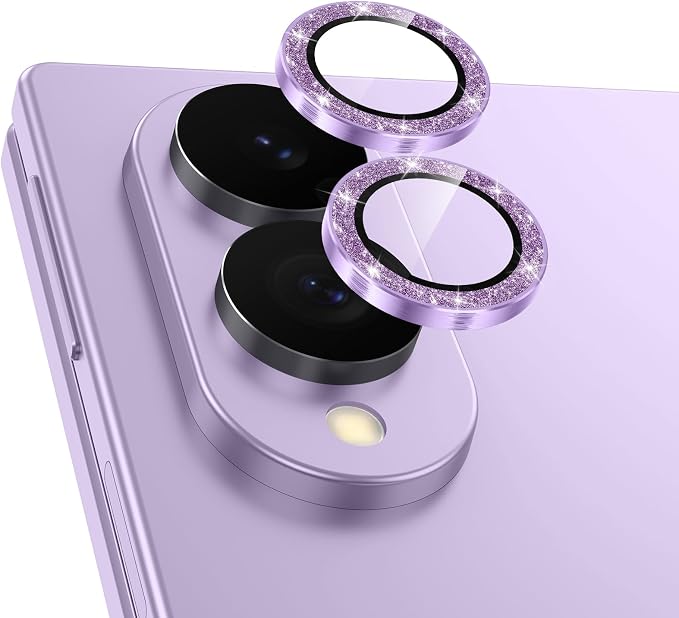 Meshine for Samsung Galaxy Z Fold 8 Camera Lens Protector,Scratch Proof,Strong Adsorption,9H Hardness with Metal Ring Camera Cover,Ultra Thin Case Friendly,Accessories Lens Protector,Glitter Purple by Meshine