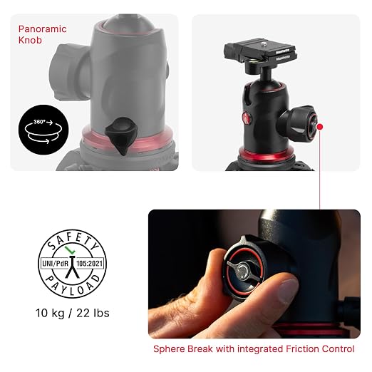 Manfrotto 290XTRA Aluminum Camera Tripod with 496 Ball Head, 3 Segments, 4 Angles, Quick Releases, Arca-Swiss Compatible, 10 kg Load Capacity, Carry Case, for DSLR & Mirrorless Cameras - Image 6
