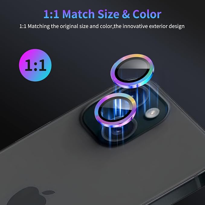 Camera Lens Protector for iPhone 14/14 Plus/iPhone 15/15 Plus,1 Pack | Tempered Metal Glass Camera Cover, HD Clear Anti-Scratch Lens Screen Protector Film,Case Friendly,Colorful Titanium - Image 5
