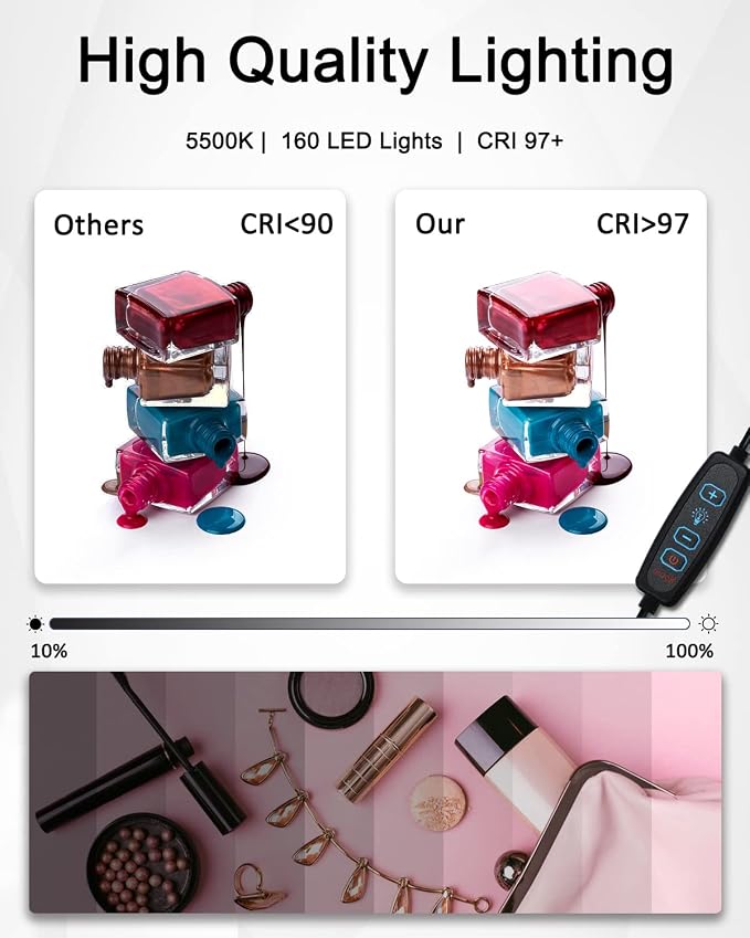 Light Box Photography, 16x16 Inch Photo Light Box with 160 Dimmable LED Lights (CRI 97+), 6 PVC & 2 Paper Backdrops, Portable Studio Box for Product Photography: Jewelry, Food, Shoes - Image 2