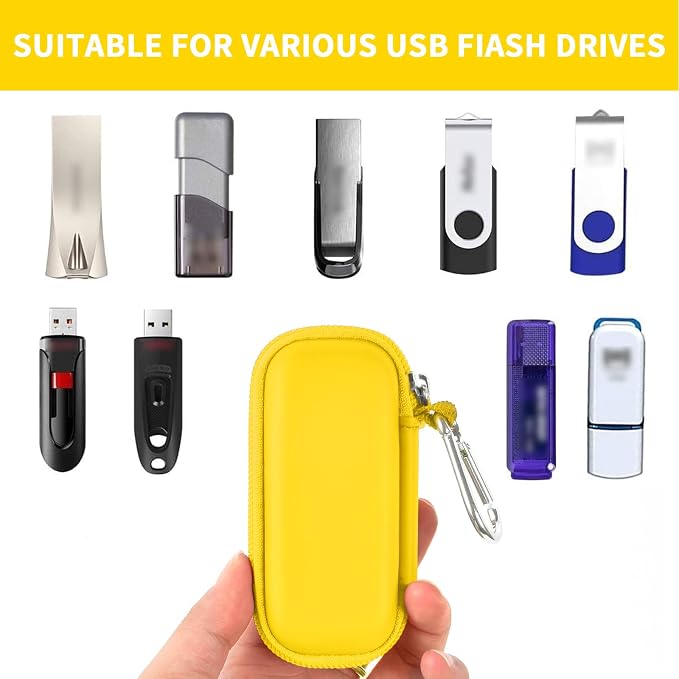 USB Flash Drive Case, SD Card/Thumb Drive/Memory Cards Holder, Bag Only | SDXC/SDHC Storage, Electronic Accessories Organizer for SanDisk / for Samsung, for Students/IT/Office/School/Travel, Yellow - Image 2