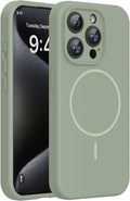 miracase Magnetic for iPhone 15 Pro Max Case, [Soft Anti-Scratch Microfiber Lining], Compatible with MagSafe, Liquid Silicone Case Shockproof Drop Protection Phone Case for 15 ProMax, Patina Green by Miracase