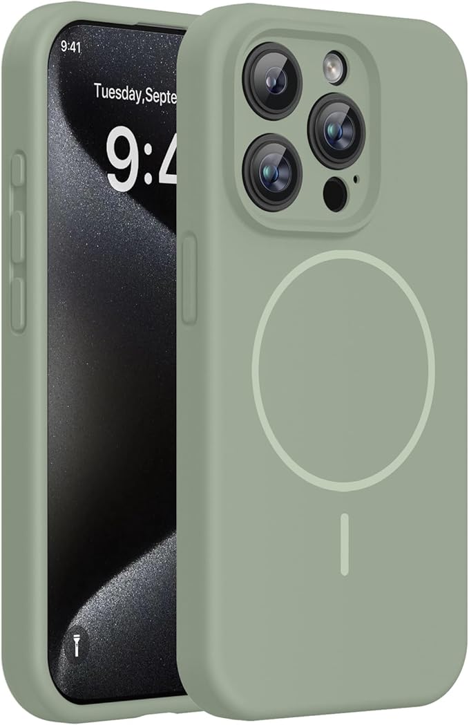 miracase Magnetic for iPhone 15 Pro Max Case, [Soft Anti-Scratch Microfiber Lining], Compatible with MagSafe, Liquid Silicone Case Shockproof Drop Protection Phone Case for 15 ProMax, Patina Green by Miracase
