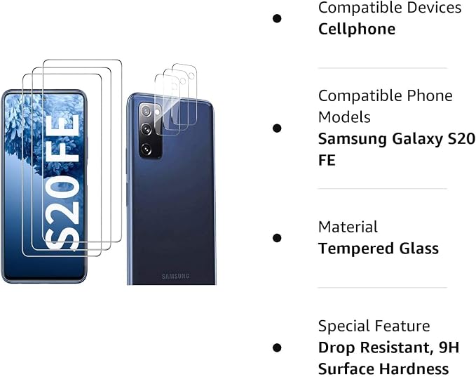 Galaxy S20 FE Screen Protector and Camera Protector, [3 Screen Protectors+3 Camera Protectors][Support Fingerprint] Tempered Glass Screen Protector for Samsung Galaxy S20 FE 5G/4G - Image 8