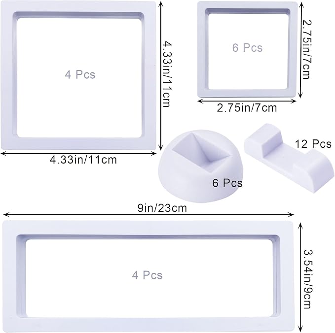 14 Pcs 3D Floating Display Case Floating Frame Display Holder Stands Transparent PE Jewelry Storage Box for Challenge Coin Medal AA Medallions (White) - Image 2