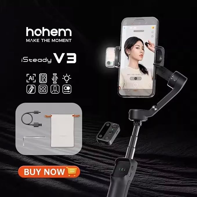 Hohem iSteady V3 Gimbal Stabilizer, Magnetic AI Tracking, Removable Remote, 3-Axis Smartphone Gimbal with Built-in Telescopic Rod and Tripod, Perfect for Content Creators(Black) - Image 2