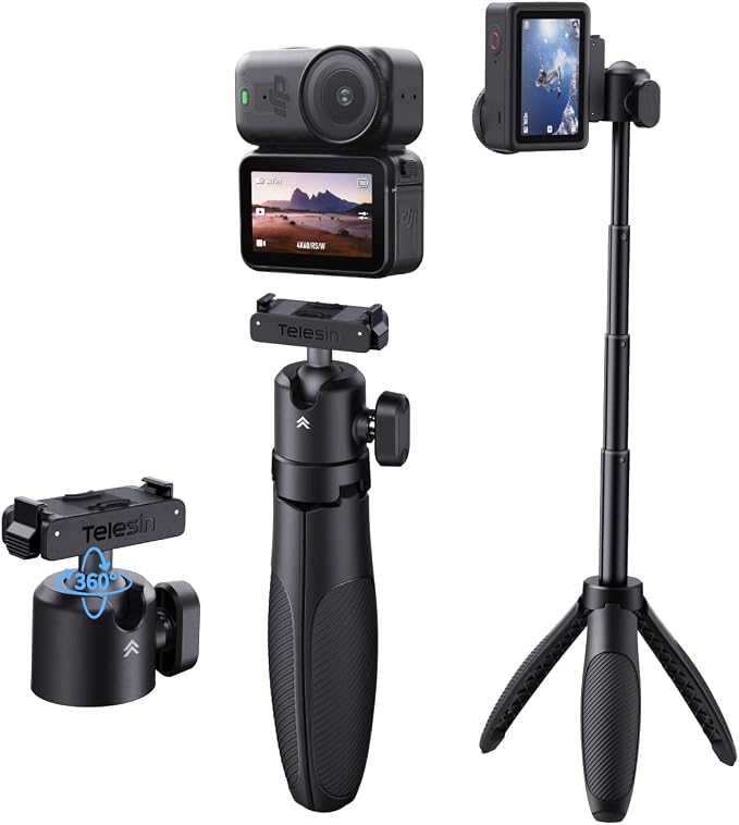 TELESIN 44cm/17.3" Mini Selfie Stick Tripod for DJI Osmo Action 6 Nano Xtra | 360° Ball Head, Magnetic Quick Release Tripods, Extendable Selfie Sticks, Vlog Handheld Grip by telesin