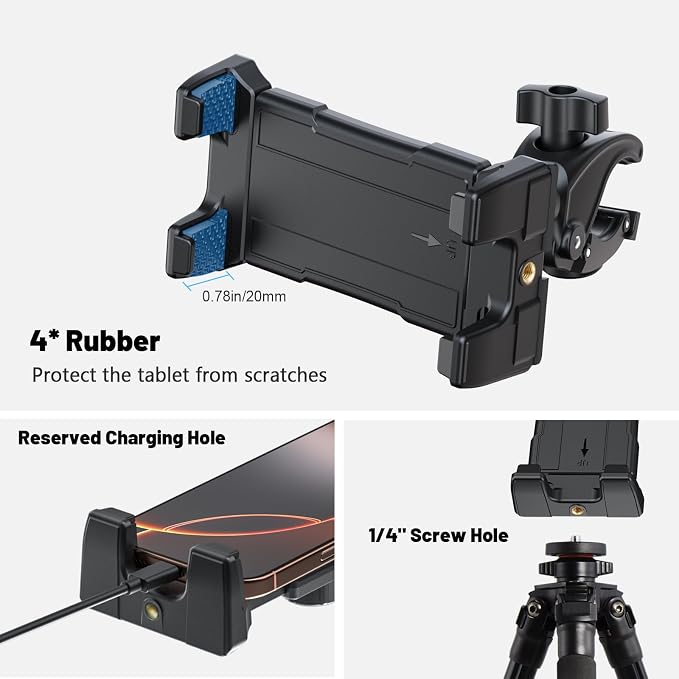 OHLPRO Tablet Mic Stand Holder for iPad Treadmill Handlebar Clamp, Mount for Spin Bike Microphone Peloton Stroller, Fit 5-13” iPad Pro 12.9 Air Mini, Galaxy Tab, iPhone, Fire HD 10 - Image 7