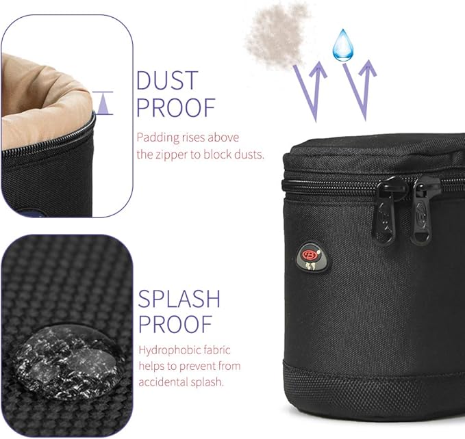 DSLR Lens Case Pouch for Small Camera Lens, Fits Up to 3.35" x 4.53" | Padded Lens Pouch – Water-Resistant, Zip Closure, Shoulder Strap, Fits Small DSLR Lenses, Ideal for Travel & Storage - Image 3