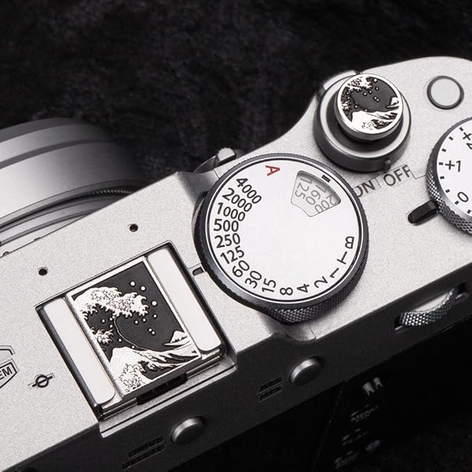 Wave Art Metal Hot Shoe Cover Shutter Button for Fuji X100VI Camera | Aluminum alloy wave pattern protects the hot shoe and shutter button from dust and scratches For Fujifilm X100VI For Nikon by DBZZ