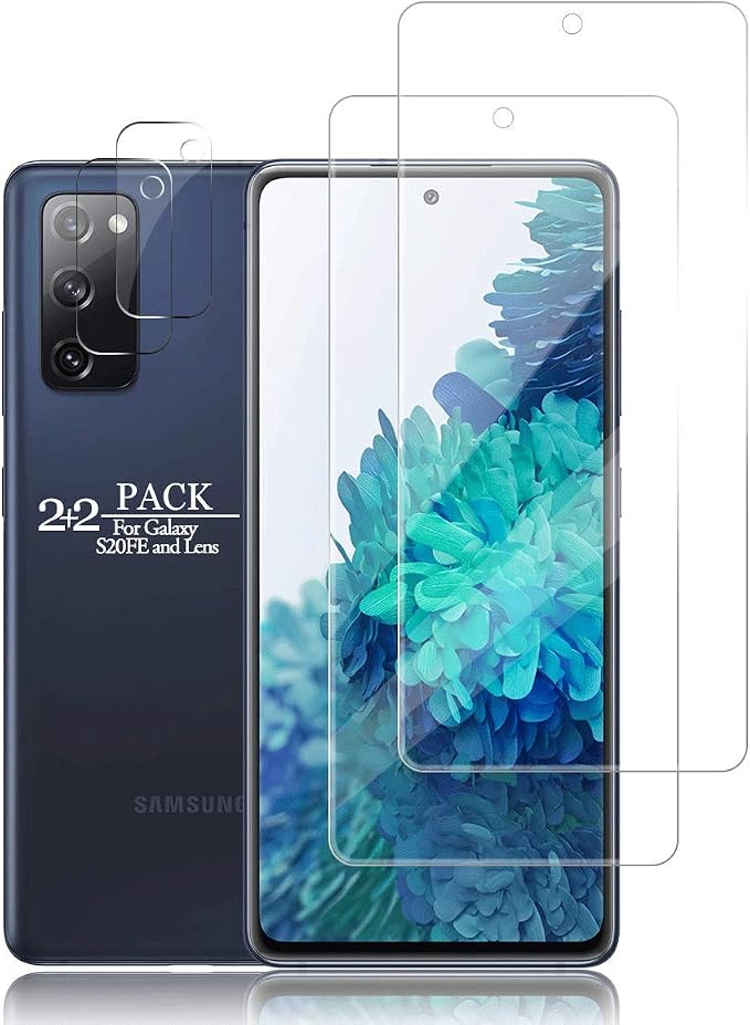 Galaxy S20 FE HD Clear Tempered Glass Screen Protector + Camera Lens Protectors, [2+2 Pack] [3D Glass] [Anti-Glare] [Bubble-Free] Screen Protector Glass For Samsung Galaxy S20 FE by YEYEBF