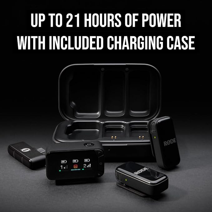 RØDE Wireless Micro - Compact Wireless Microphone Camera Kit, Two Mics with Camera Receiver, Smartphone Receiver, and Charge Case for Content Creation - USB-C, Black | 2.4 GHz digital signal with GainAssist and charging case for cameras, smartphones an... - Image 10