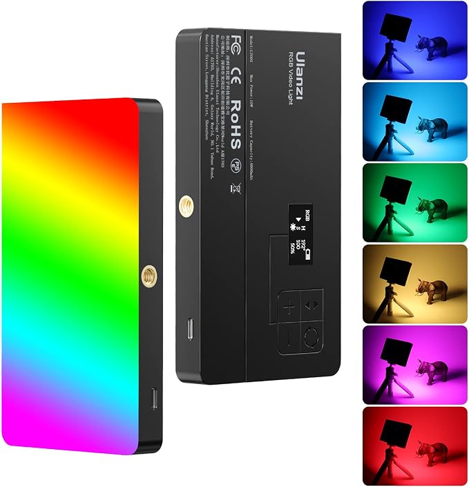 ULANZI LT002 RGB Video Light, Portable LED Camera Light Panel 0-360 Full Color, CRI 95+ 2500-9000K LED Video Light, 4000mAh Rechargeable LED DSLR Lighting for Vlogging, Photography, Video Recording by ulanzi