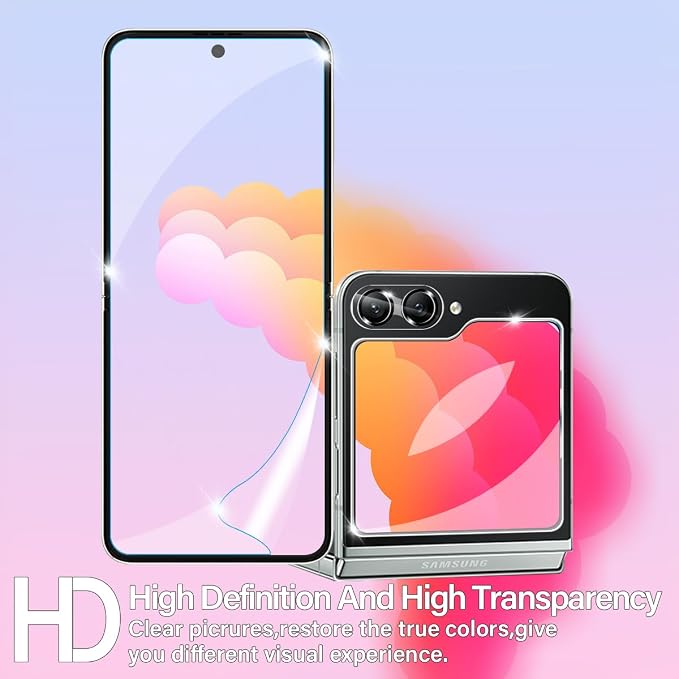 BIGFACE [6 in 1 for Samsung galaxy Z Flip 6 Screen Protector,2 pack galaxy Flip 6 EPU Film Screen Protector + 2 Pack Tempered Glass Back Screen Protector + 2 Pack Camera Lens Protectors - Image 6