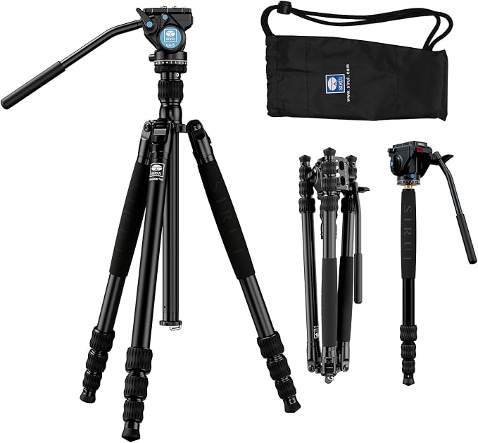 SIRUI Aluminum Camera Tripod Monopod with VA-5 Fluid Pan Head, 62.6″Heavy Duty Tripod Kit for DSRL, Binocular, Spotting Scope, Quick Release Plate, 1/4" 3/8" Screws, Payload 6.6lbs -Traveler VA - Image 7