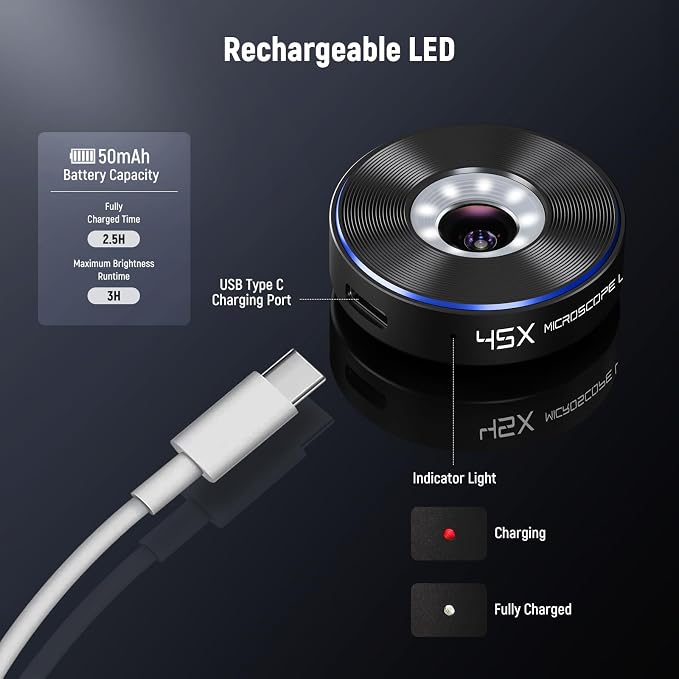 NEEWER 45X Mini Pocket Microscope Lens with 17mm Thread Phone Lens Clip, 2 Brightness LED Light, Microscopic World Observation, USB C Cable, Compatible with iPhone Samsung, LS-32 PRO - Image 5