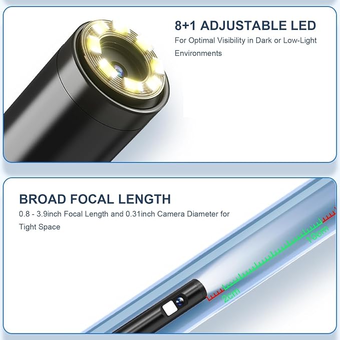 【Dual-Lens BORESCOPE Inspection Camera HD with Light】 Endoscope with Adjustable LED - Compatible with iPhone, Samsung, iPad, iOS & Android - 3.0MP HD, IP67 Waterproof, 16.5ft/5m - Image 5