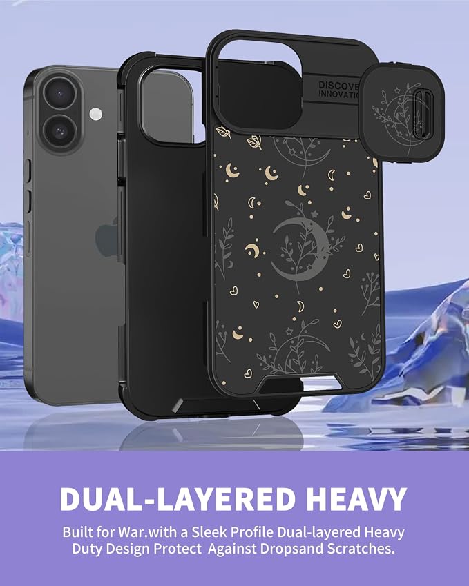 for iPhone 17 Case - Women Cute Phone Cover Girly Pretty Fancy Unique Aesthetic Design Slide Camera Cover Protective Case for Apple for iPhone 17, Black Moon Stars - Image 5