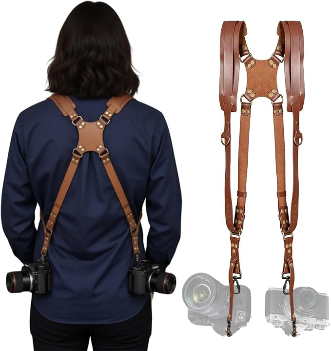 Camera Harness, Dual Camera Harness for Photographers, Leather Camera Strap for Two-Cameras for DSLR/SLR Strap by Unknown