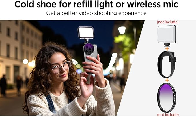 Universal Lens Filter Clip, 67mm Threaded Filter Adapter Mount for Phone Photography, Compatible with 67mm Threaded Filters & LED Lights, Built-in Cold Shoe Mount - Image 6