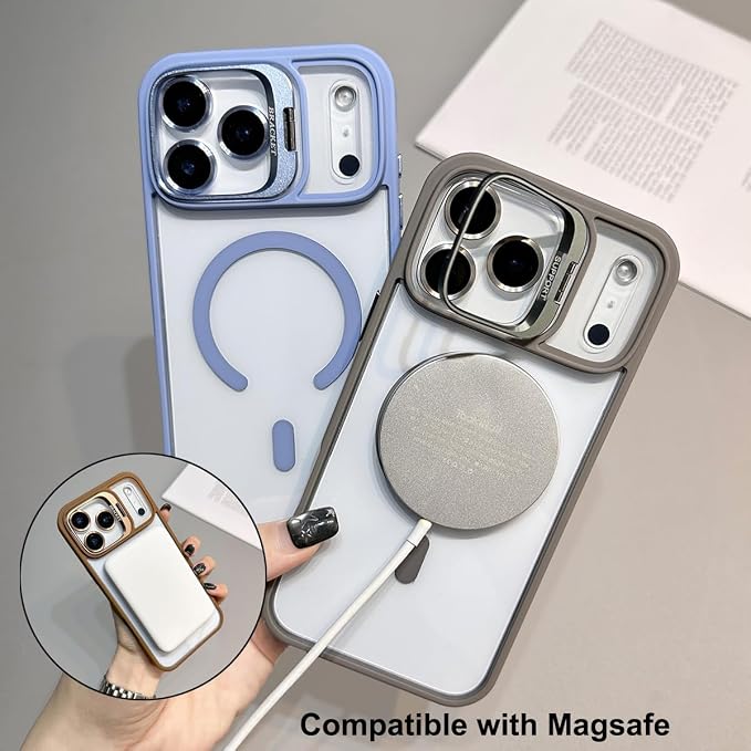 for iPhone 17 Pro Max Magnetic Case with Kickstand, [Compatible with MagSafe] Built in Stash Stand Clear Shockproof Soft Cover Camera Lens Protection Case for iPhone 17 Pro Max 6.9", Pink - Image 2