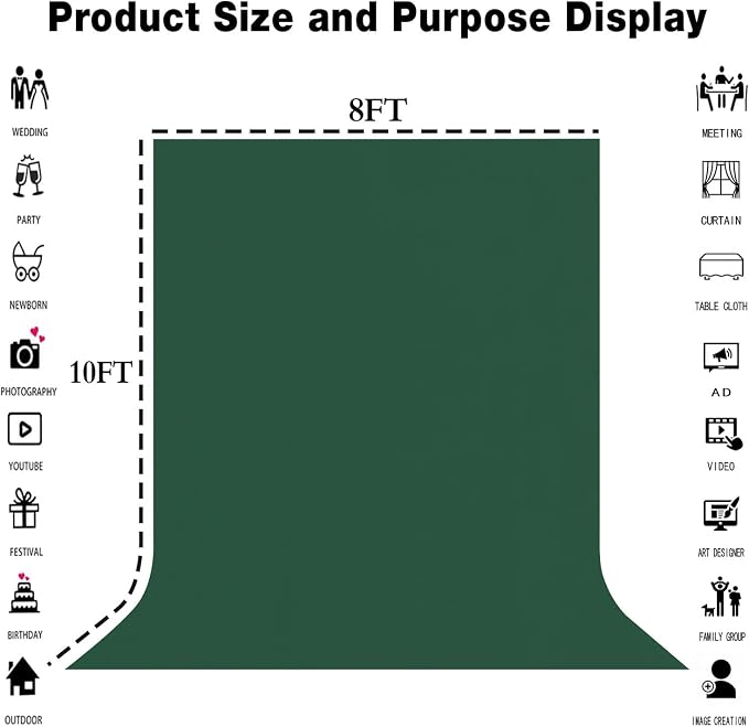 Dark Green Photography Backdrop for Photoshoot, Fabric 8x10ft | Polyester Studio Photo Backgrounds, Non Reflective, Easy to Hang, for Portrait Shoot, Product, Party Decor, Video Creation - Image 3