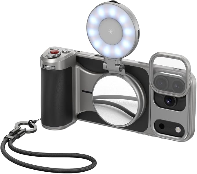 TELESIN Master Grip with C03 Selfie Light Universal for iPhone/MagSafe | Magnetic Phone Camera Grip Creator Kit Built 3200mAh Battery Wireless Charging -【Graphene Case Only For iPhone 17 Pro Max】 by telesin