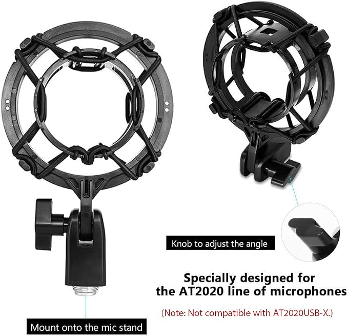 AT2020 Microphone Shock Mount with Pop Filter, Custom Built for AT2020 Mic | Pop Filter & Anti-Vibration Suspension, Holder Clip, Fits Audio technica AT2020USB+/AT2035/ATR2050/AT3035/AT3060 for Studio - Image 2