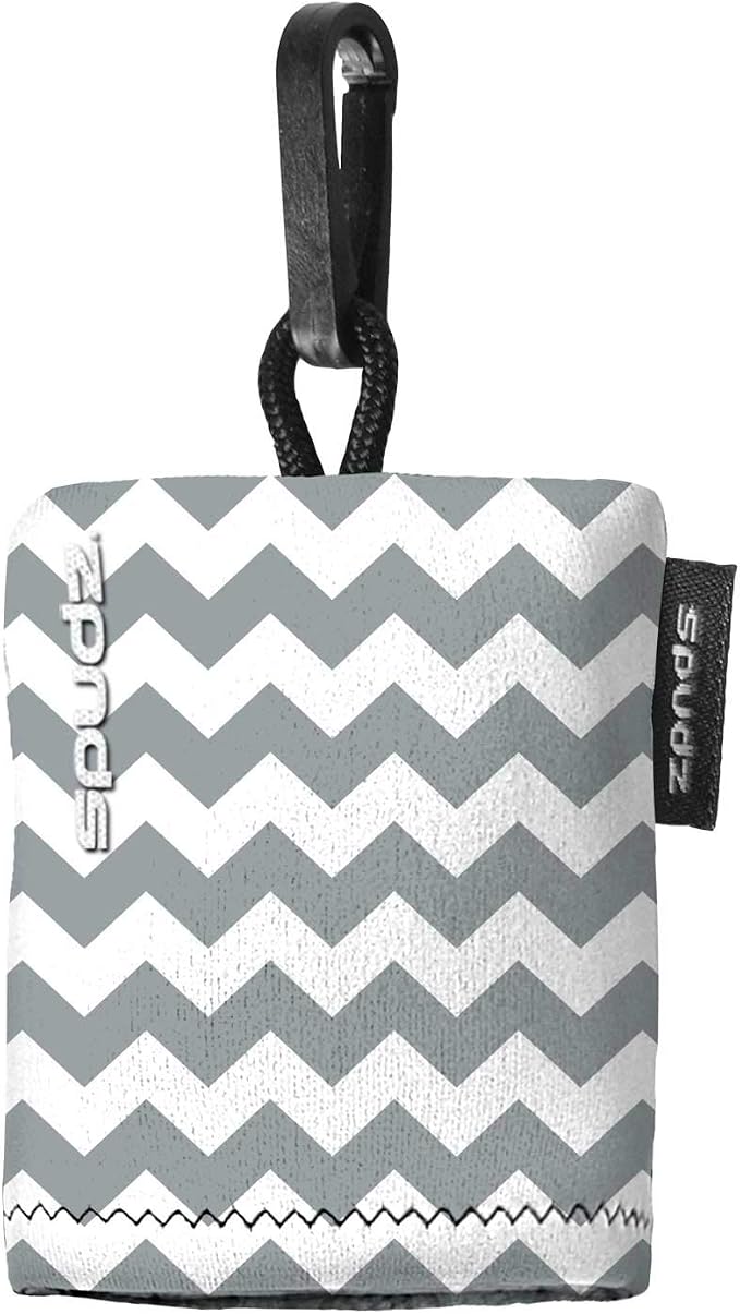 Classic Microfiber Lens Cleaner – Clip-On Pouch, Washable – for Binoculars, Scopes, Glasses, Screens | Classic | Gray Chevron, 10 x 10 Inch by SPUDZ
