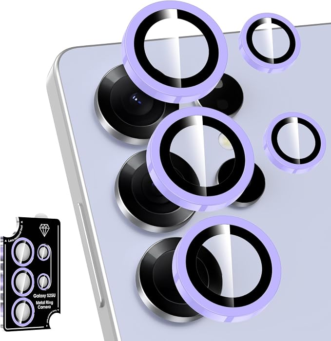 for Samsung Galaxy S25 Ultra Camera Lens Protector, Individual Metal Ring Tempered Glass Lens Cover, [Strong Adsorption] Scratch Resistant Ultra-Thin HD Clear Lens Cover, 1 Set-Purple Shine by Btscase