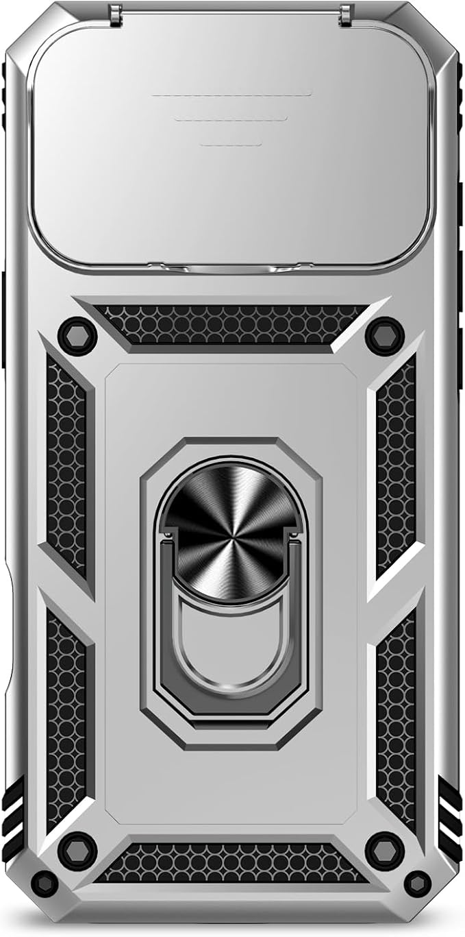 SunStory Phone Case for iPhone 17 Pro Max Case with HD Screen Protector & Slide Camera Cover & Rotated Ring Kickstand, [Military-Grade] Phone Case for iPhone 17 Pro Max, Silver - Image 9