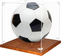 Clear Acrylic Soccer Display Case with Wood Base & Tee, Memorabilia Stand Cube Holder, Dust Protection Transparent Storage Box for Single Ball Souvenir Soccer Ball Collections by Hxezoc