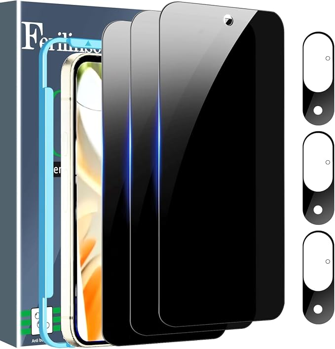 Ferilinso Privacy Screen Protector for Google Pixel 9, Tempered Glass | 3 Pack, 9H+ Hardness, Military-Grade Shatterproof, Case Friendly, Easy Installation Bubble Free, with Camera Lens Protectors by Ferilinso