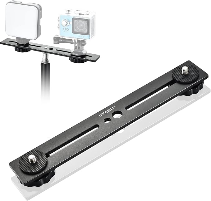 8 inch Flash Bracket, with 1/4" Screw Hot Shoe, 1 Pack | Dual Camera Mount Flash Bracket Extension Bar, Straight Flash Brackets Tripod Mount for DSLR Camera LED Light, Black by UTEBIT