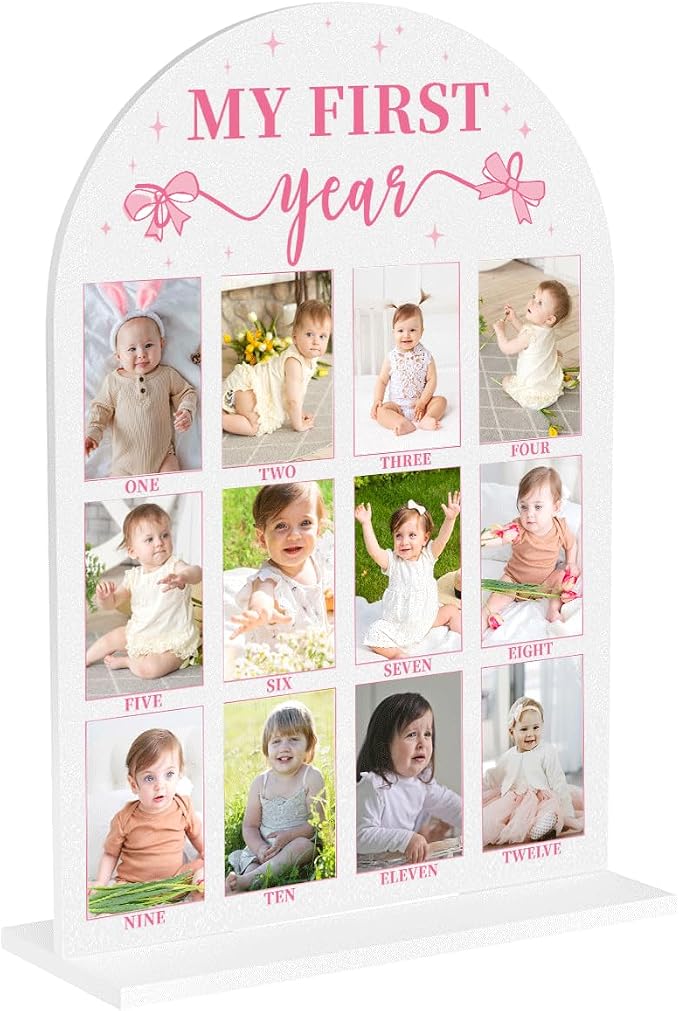 My First Year Photo Board Baby Milestone Signs One Year of Baby Photo Board, Best Babies Keepsake 10x14 Inches Acrylic Sign Decor Fits 2" x 3" Photo A12 by WelcometoMgfyfghj