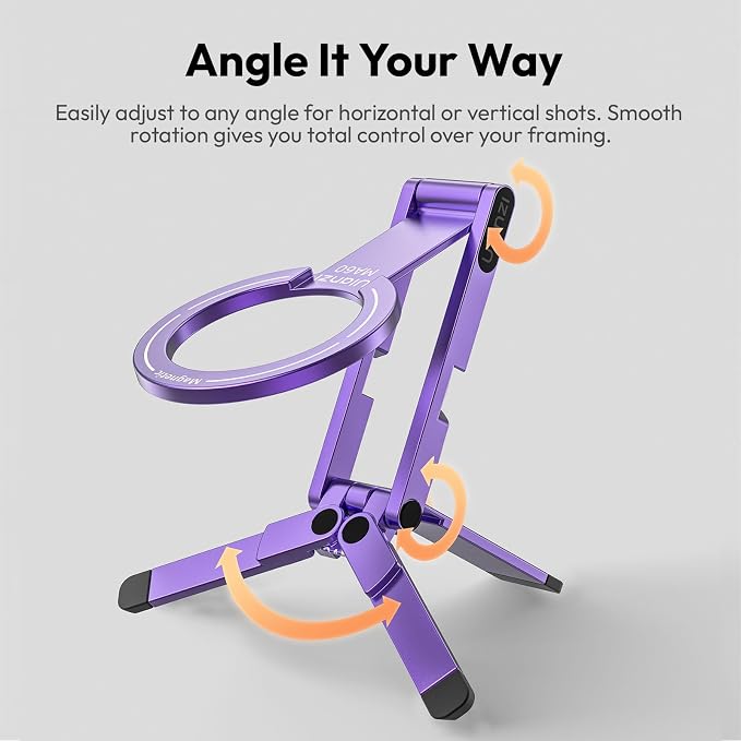 ULANZI MA60 Phone Tripod for Magsafe, Aluminium Mini Phone Stand Purple | Pocket Size Cell Phone Stand, Foldable Selfie Stick for iPhone, Strong Magnet Quick Mount for iPhone 16 15 14 13 12 - Image 6