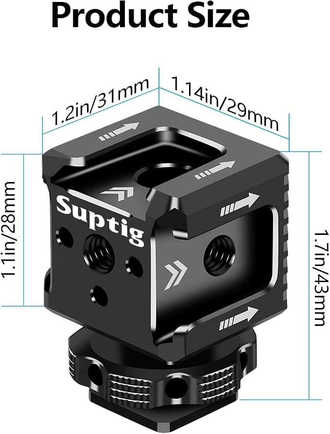 Suptig 3 Port Cold Shoe Mount with 1/4"-20 Thread for Camera Cage Flash LED Monitor Microphone etc. - Image 5