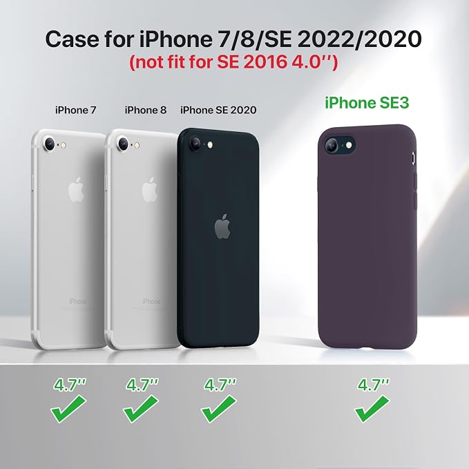 miracase Ultra Slim Designed for iPhone SE Case 2022(3rd Gen)/iPhone SE 2020 Case(2nd Gen)/iPhone 7 Case/iPhone 8 Case with Screen Protector, Multi-Color Silicone Shockproof Phone Case Dark Purple - Image 6