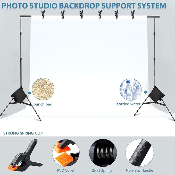 Photo Video Studio 10x7Ft (WxH) Adjustable Background Stand Backdrop Support System Kit with Carry Bag - Image 6