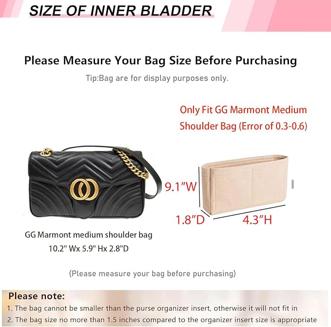 Felt Purse Organizer Insert for GG Marmont Matelasse Medium Shoulder Bag and More, Handbag Tote Organizer Liner Pouch for Women Bag(Beige,Medium) - Image 2