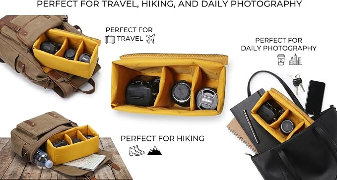 Men's Lightweight Vintage Waterproof Canvas DSLR SLR Shockproof Camera Shoulder Messenger Bag Sling bag (Yellow) - Image 7