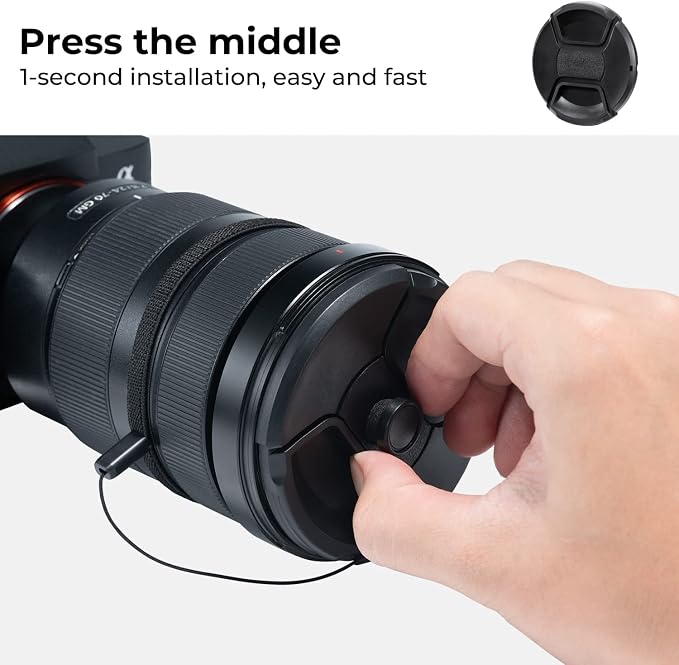 K&F CONCEPT 72mm Lens Cap, 9-in-1 Center Pinch Lens Cover + Anti-Loss | Keeper Leash + Microfiber Cleaning Cloth Kits Compatible with Nikon, Canon, Sony, Fujifilm Camera Lenses - Image 3