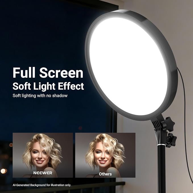 NEEWER Basics 13" 45W Large Ring Light with 66" Stand, 3000K-6500K CRI95+ Full Screen LED Panel Lighting with Phone Holder/Remote for Video Recording Selfie Streaming Makeup Studio Photography, BR45B - Image 4