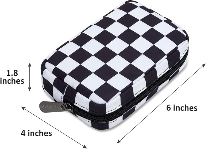 E-Tree Cute Small Makeup Bag, Cosmetic Toiletry Skin Care Make up Little Items Pouch for Purse,Zipper Mini Tech Charger Cable Electronic Organizer Case,Travel Accessories for Women Men Teen,Checkered - Image 3