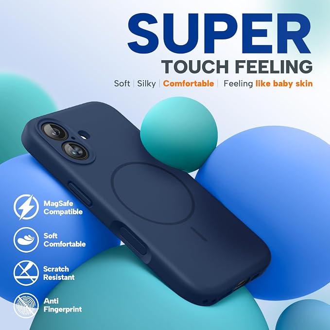 Miracase Silicone & Magnetic for iPhone 16 Case, Dark Blue | Compatible with MagSafe, Anti-Scratch Microfiber Lining, Liquid Silicone Case Shockproof Drop Protection Phone Case for 16 - Image 7