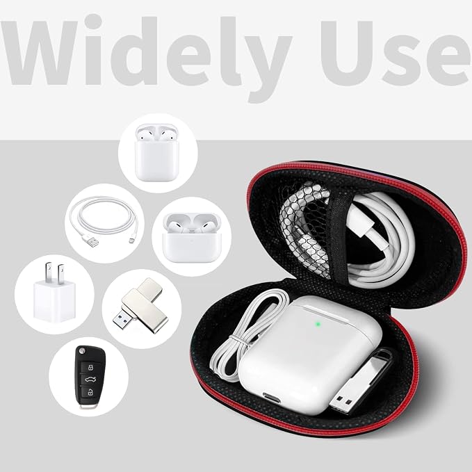 1 Pack Oval Earbud Case Storage Bag with Carabiner, Red | Portable EVA Carrying Case, For Wired/Wireless Headphones, SD Card Storage, Camera Chip - Image 2