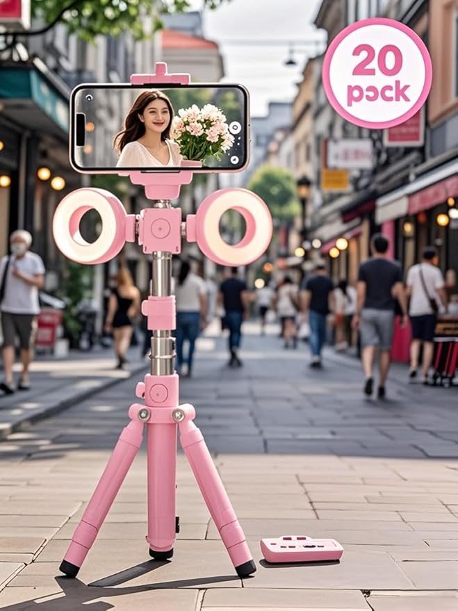 Selfie Stick Tripod with Light and Bluetooth Remote, 67" Extendable Mini Tripod Stand for iPhone Samsung Android, 6 in 1 Wireless Selfie Stick for TikTok YouTube Live Streaming(Pink) - Image 6